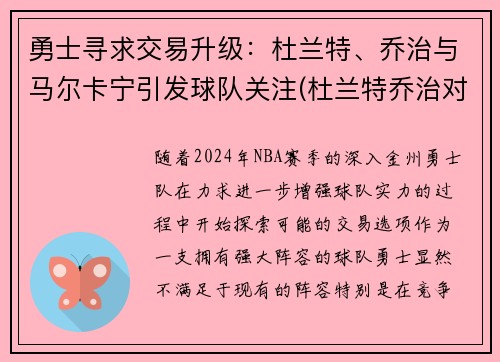 勇士寻求交易升级：杜兰特、乔治与马尔卡宁引发球队关注(杜兰特乔治对比)