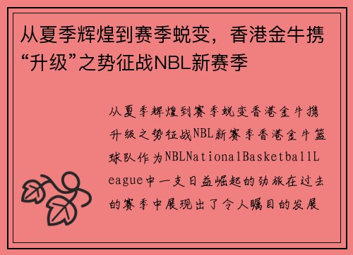 从夏季辉煌到赛季蜕变，香港金牛携“升级”之势征战NBL新赛季